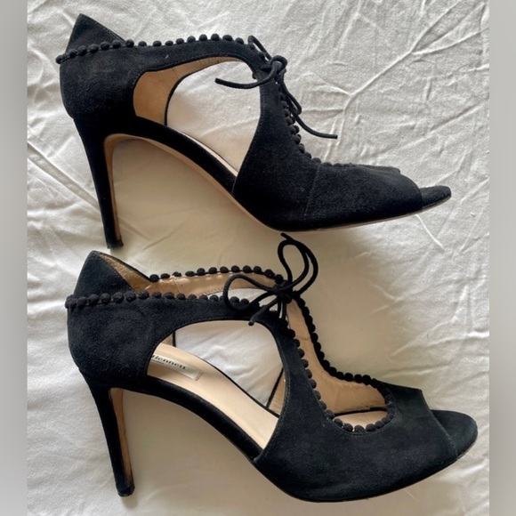 L.K.BENNETT | Ellena Black Suede Peep-Toe Heels, Size 9 - Picture 6 of 8